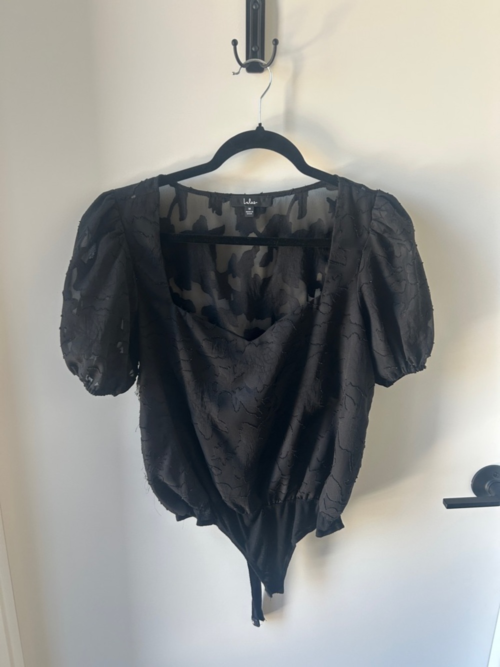 Lulu's Black Textured Puff Sleeve Bodysuit
